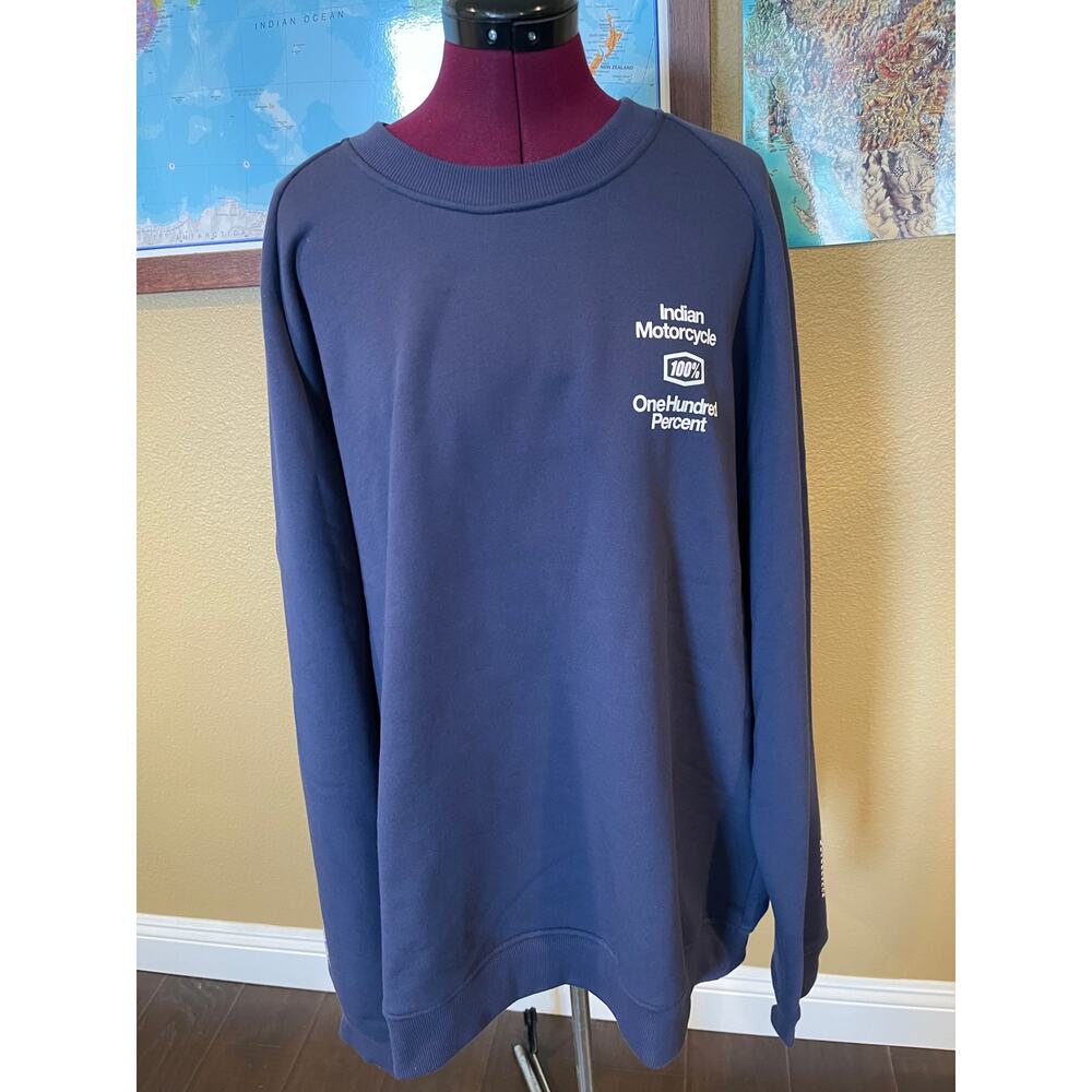 Indian Motorcycle One Hundred Percent Navy Crewneck Sweatshirt 2XL
